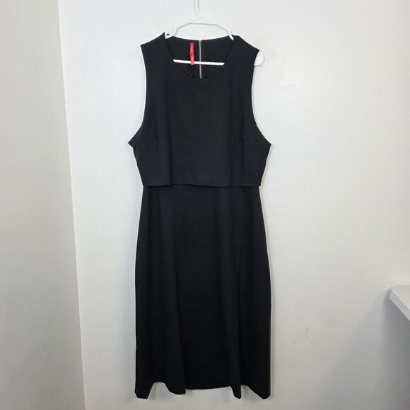 NEW Spanx Black Ponte Overlay Sleeveless Classic Fitted Midi Dress Size 2X - Picture 3 of 11
